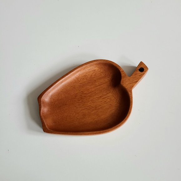 Hand crafted in Haiti exclusively for Geni wooden teak trinket dish fruit shape. - Picture 2 of 5